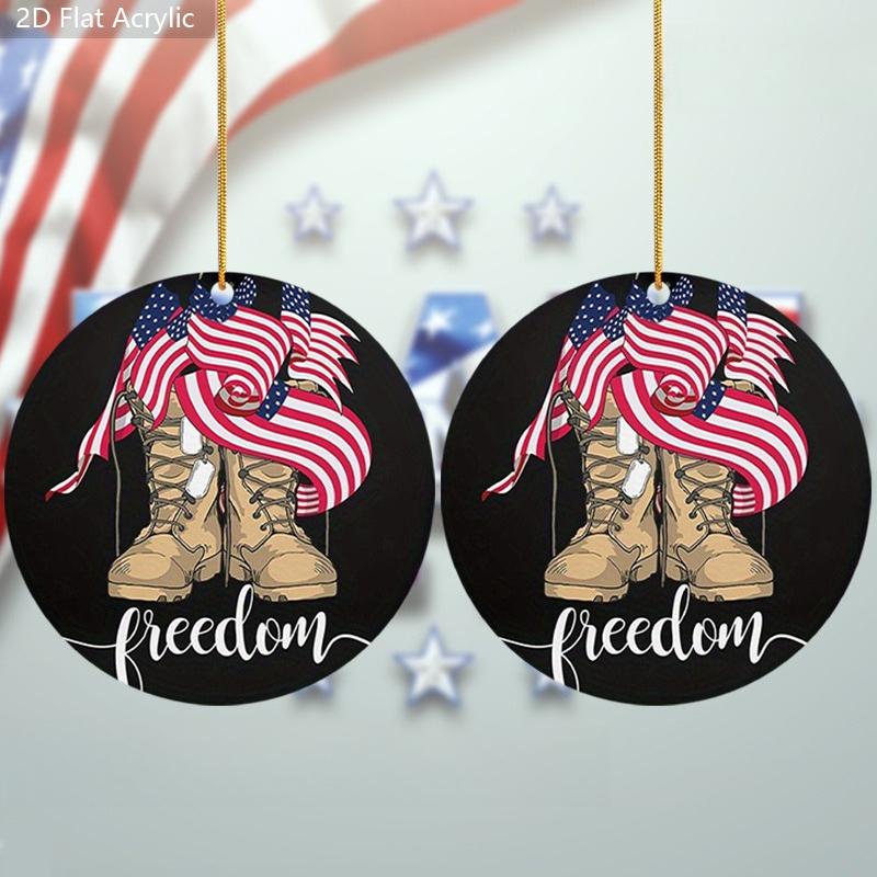 2D Flat "FREEDOM" Patriotic Military Boots Acrylic Decoration Sign, American Flag Design, Suitable for wall decoration, porch, room, villa, accents Ho