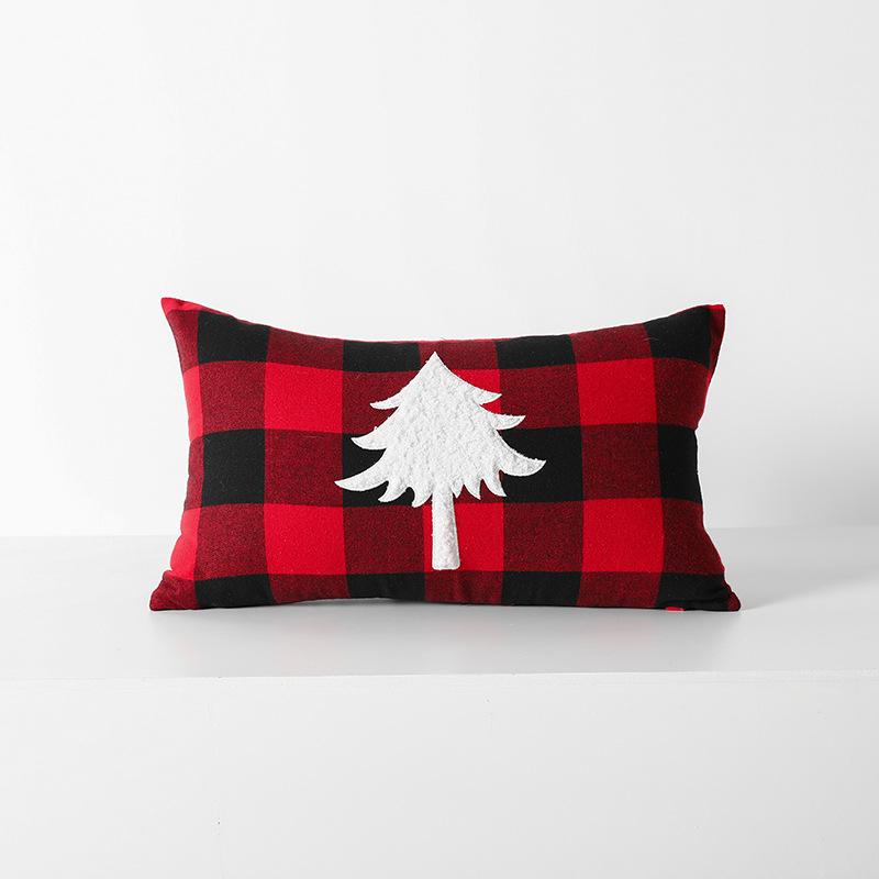 Christmas Red and Black Plaid Embroidered Pillow Cushion Cushion Cover Christmas Style Bedroom Living Room Pillow Without Core