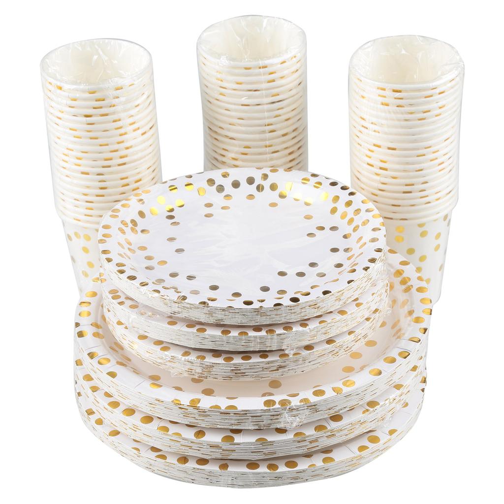 60pcs 9oz Paper Cups + 60pcs 7-inch Plates + 60pcs 9-inch Plates Set of 180pcs Disposable Drinkware