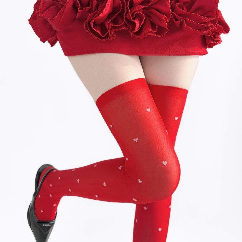 Festive Love Heart Thigh-High Socks - Perfect for Christmas and Valentine's Day