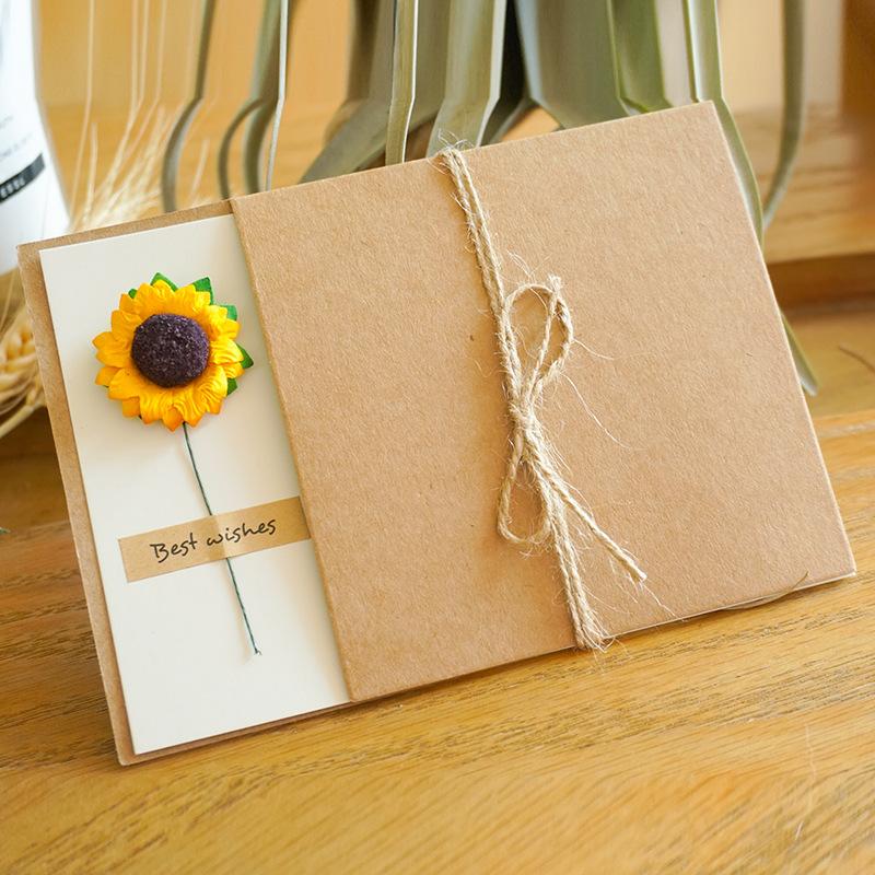 10pcs/Pack Retro Eternal Flower Kraft Paper Cards, Holiday Cards, Birthday Cards
