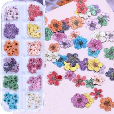 12 Grids 3D Colorful Flower Ultra-thin Resin Filling Wood Pulp Slice Nail Decals DIY Manicure Decoration Accessories Decorations