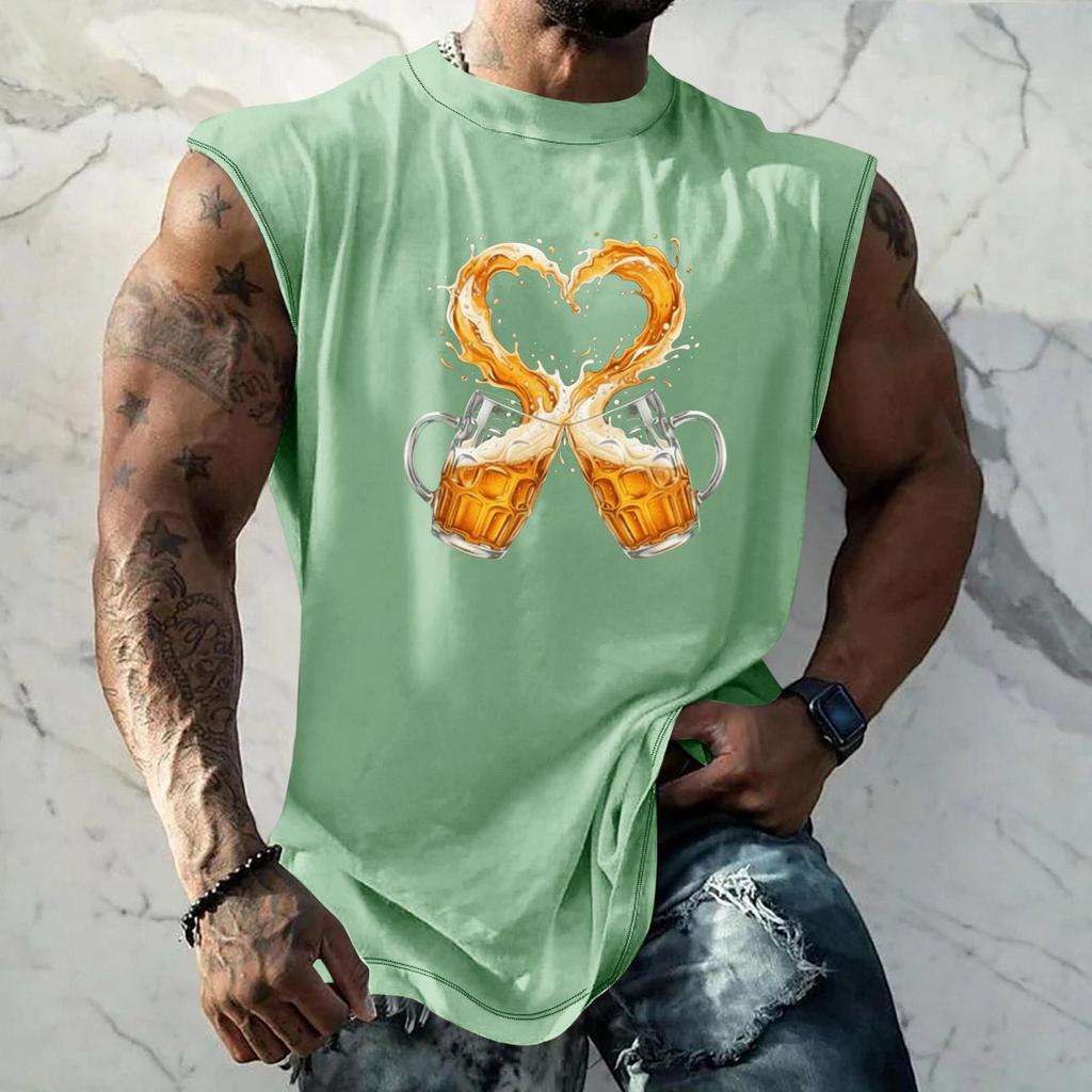 Men Sleeveless Tank Top Loose Fit Casual Streetwear Summer Muscle Shirt Beer Festival Graphic Print Lightweight Breathable Vest