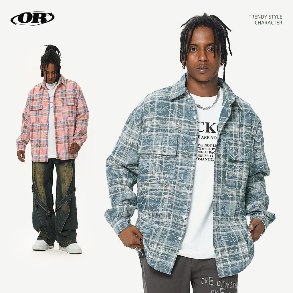 Pánská univerzální pouliční móda Kostkovaná s dlouhým rukávem Trendy značkový designový cit, Streetová bunda košile pro pár na čtyři roční období