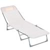 Sun Lounger Reclining Folding Deck Chair with Pillow Backrest Adjustable To 5 Levels Cream