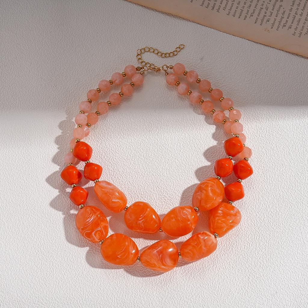 Double-layer Irregular Acrylic Beaded Necklace for Women Dopamine Bohemia Clavicle Chain Vacation Style Fashion Jewelry Gift C