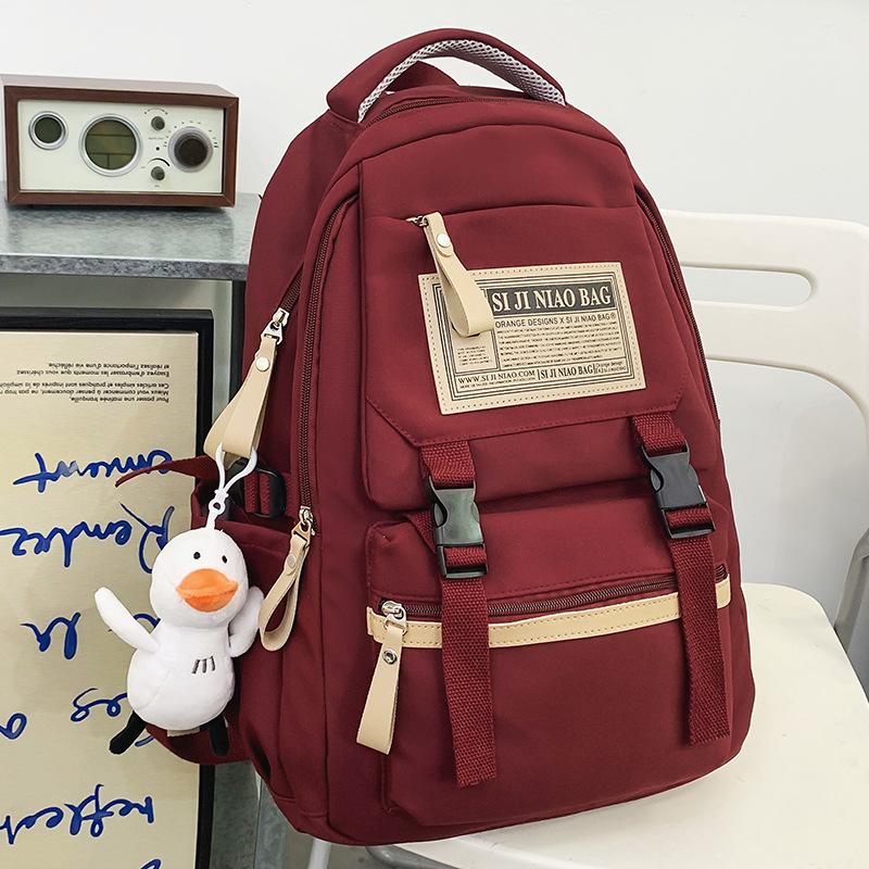 Primary School Girl College Student Burgundy Backpack High School Student Junior High School Boy Backpack