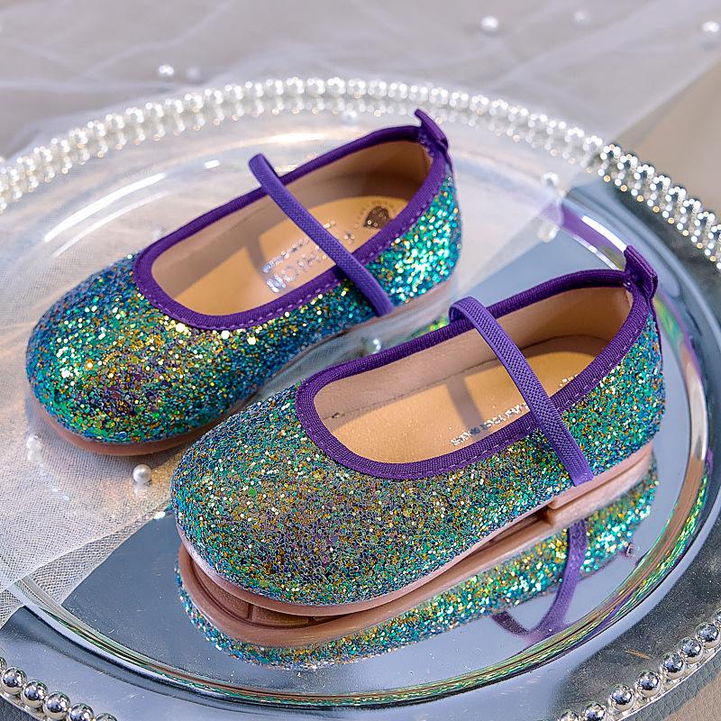 Girls' Crystal Princess Ballet Flats: Shiny Sequin Soft-Sole Closed-Toe Shoes for Spring/Autumn 2025