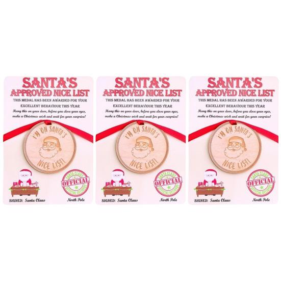 1/2/3Pcs Santa's Nice List Medal I'M ON SANTA'S NICE LIST Wooden Medal with Red