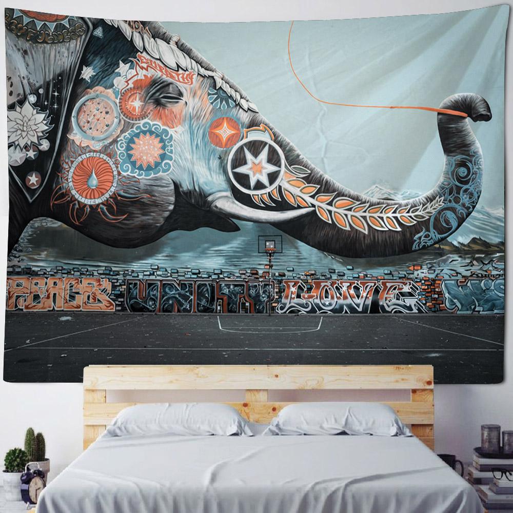Animal oil painting tapestry, tiger lion elephant wolf, art decoration, wall hanging, hippie, home background cloth, bedroom