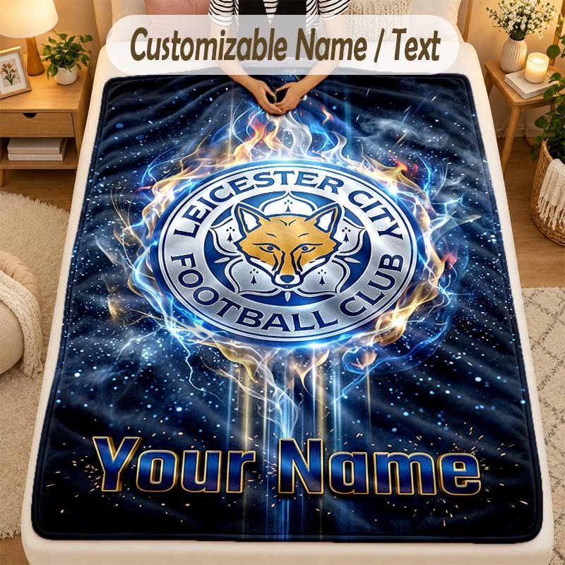 Flannel BlanketLeicester City Custom Name Text Personalized Soft Warm Throw Blanket Home Decor Gift