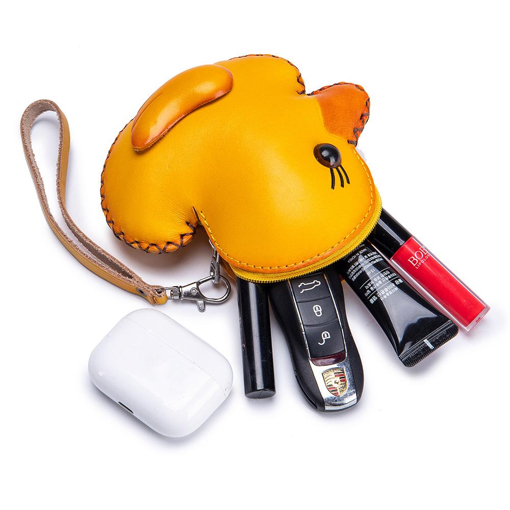 Cowhide Creative Handmade Change Bag, Wrist Bag, Key Bag, Coin Bag, Zodiac Animal Storage Bag