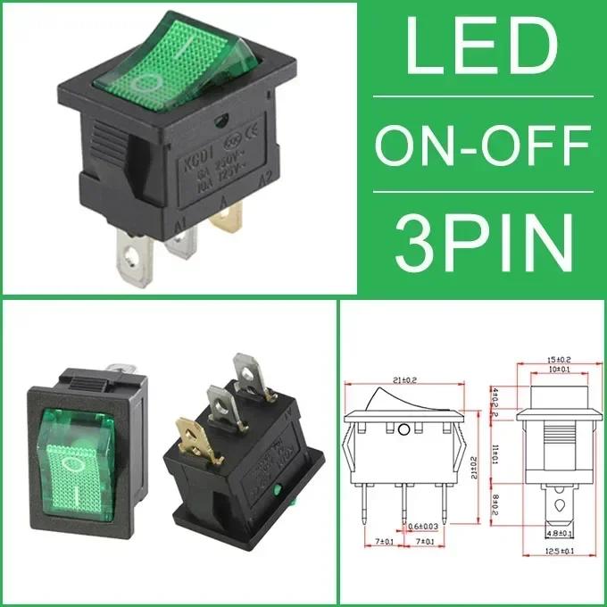10/30/100 Pcs KCD1 Snap - In Boat Rocker Switch - SPST ON - OFF, 2/3/4 Pin, 250V 6A (AC) / 125V 10A, 2P Toggle Power Snap Switch
