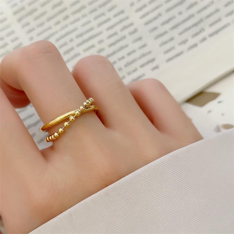 Double Layer Beaded Chain Titanium Steel Retro Ring - Fashionable Personalized Women's Index Finger Ring