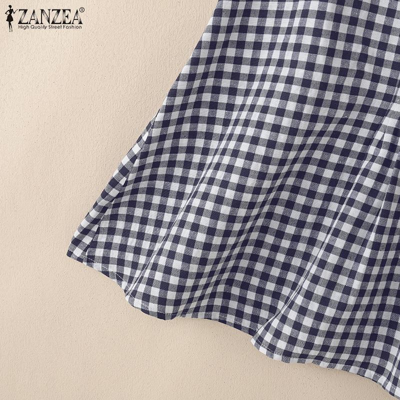 ZANZEA Women Summer Round Neck Casual Sleeveless Plaid Tank Tops