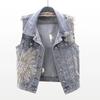 Spring Summer Women Fashion Denim Sleeveless Coat Korean Ladies Cowboy Waistcoat Tops Female Short Hole Jeans Vest Jacket