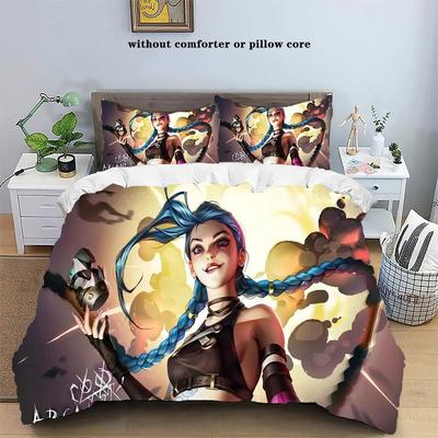 Anime Jinx Arcane: Set Tre Pezzi Letto Singolo League of Legends Federa Cuscino Copripiumino Stampati Anime Misura Singola Personalizzabile