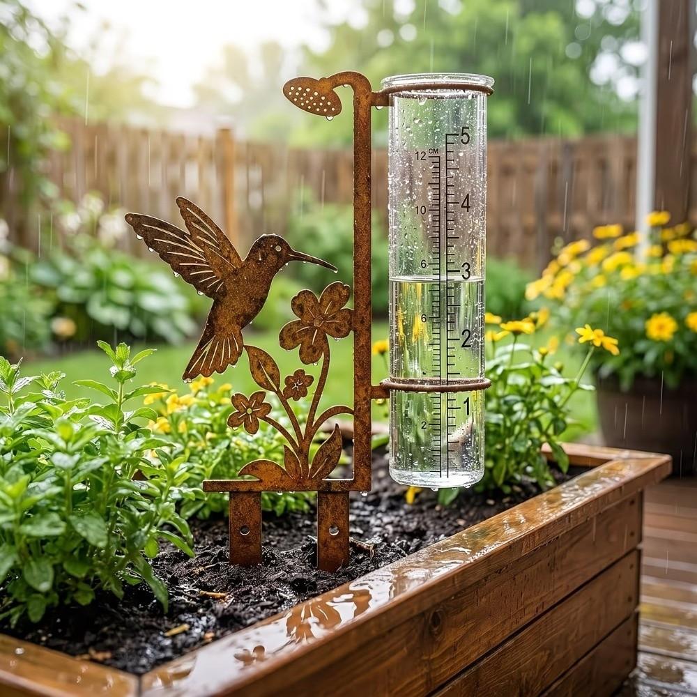 Freeze Proof Garden Rain Meter Vintage Flower Bird Yard Rainfall Monitor Bird Watching
