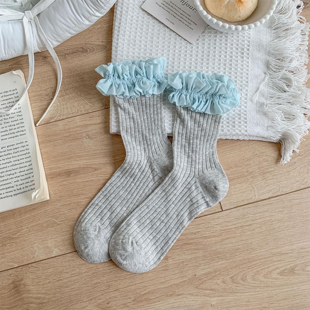 

1 Pair Lolita Style Women Middle Tube Socks Thin Fabric JK Socks Sweet Cotton Socks Summer Wear сірий/синій