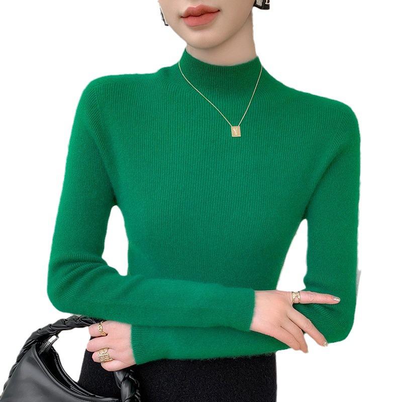 Women's Ribbed Cashmere Sweater: Half-High Neck, Slim-Fit, AW24 Collection, Warm Wool Knit Base Layer.