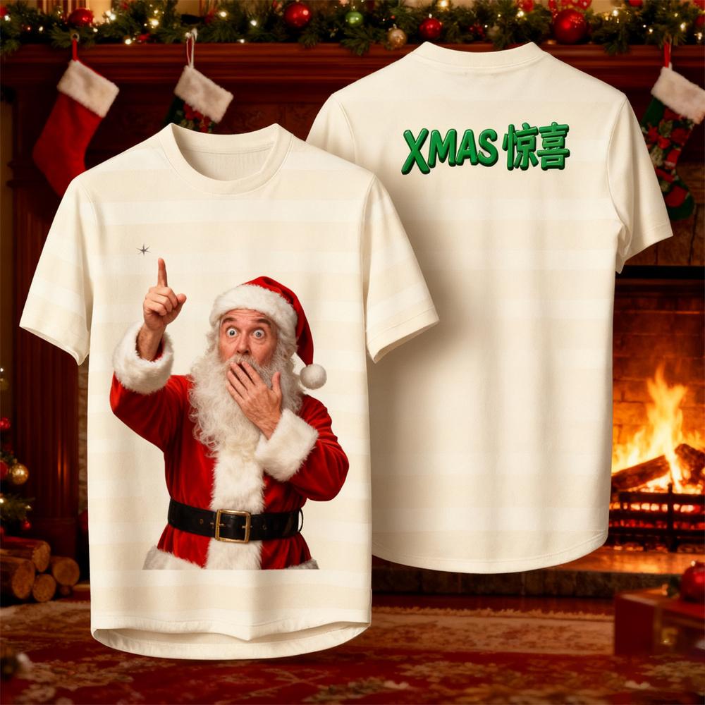 Christmas-Themed Men's Crew Neck Short-Sleeve T-Shirt 3D Santa Claus Striped Print Unisex Comfortable Breathable T-Shirt