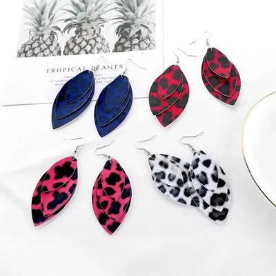 Women Fashion Leopard Print Leather Drop Earrings Caramel Cheetah Dangle Teardrop Fashion Earring Jewelry Accessories for Women