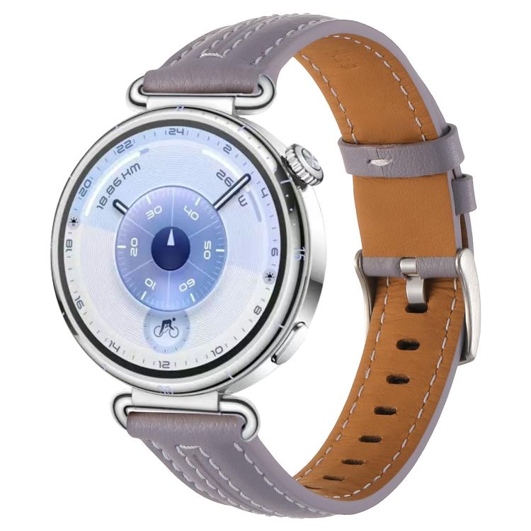 Silver Buckle Leather Watch Band for Huawei Watch GT 6 41mm, Ergonomic Comfort Adjustable Replacement Strap, Easy Install, Strap Only