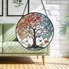 2D Flat Stained Glass Tree of Life Window Decoration, 6.3/7.87inches Colored Glass Plate with Chain, Charming Indoor/Outdoor Sun Catcher Home Garden