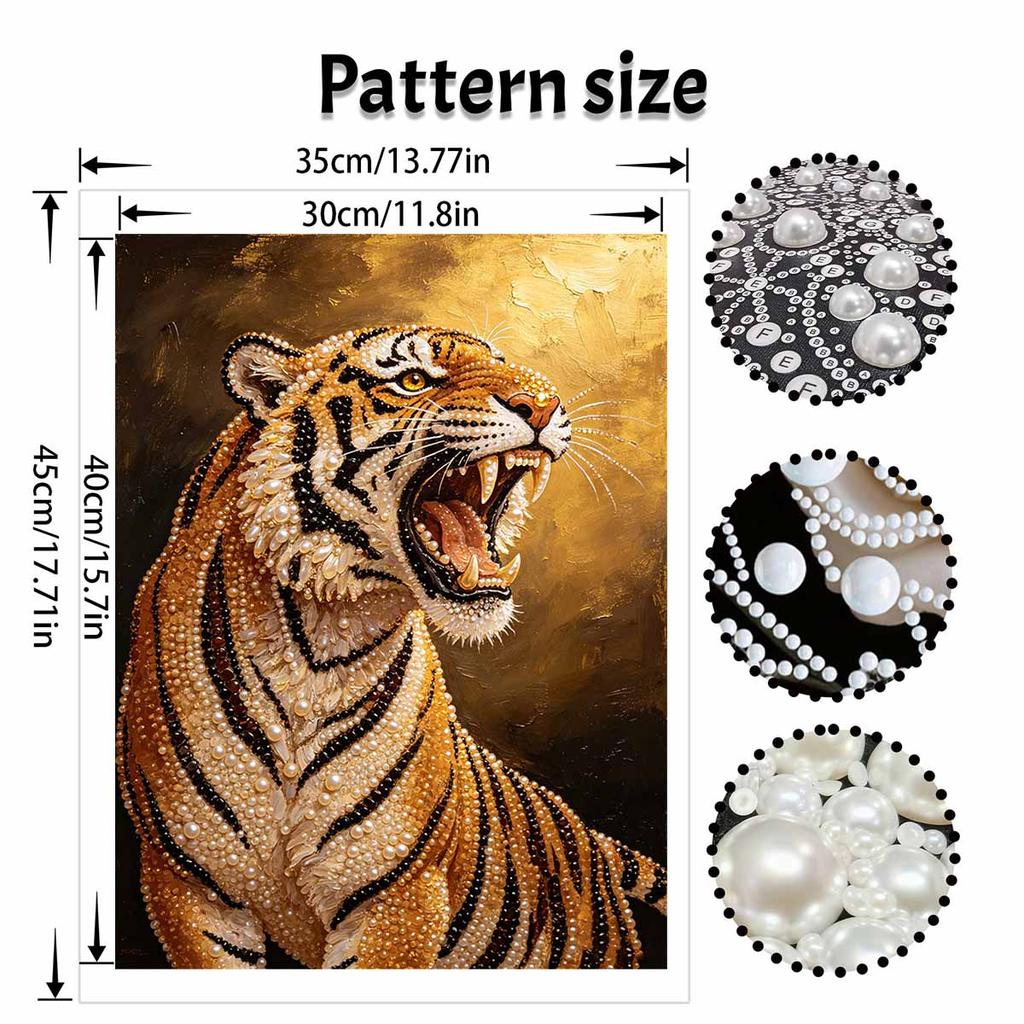 DIY Pearl Bead Art Canvas Tiger Pattern Frameless Creative Craft Painting Kit for Relaxing Home Wall Decoration
