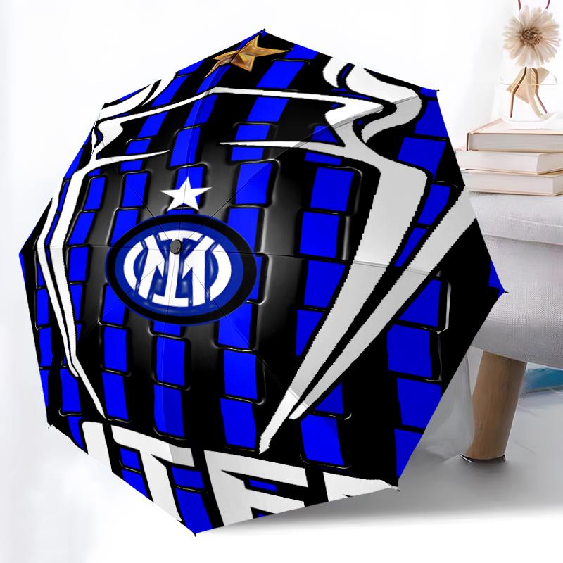 Inter Milan logo Print Automatic Umbrella, 8 Rib Iron Frame, Plastic Handle, Suitable for Outdoor Travel &Daily , Ideal Gift