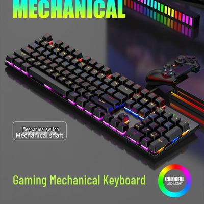 K104 Mechanical Keyboard, Blue Switch, 7-Color Lighting, 26-Key Anti-Ghosting for Office and Gaming.