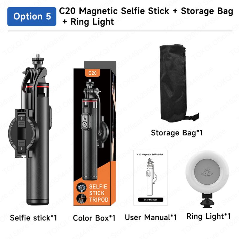 TOKQI C20 Magnetic Selfie Stick Tripod for iPhone Magsafe Hidden Clamp 1/4" Thread Compatible Android Smartphone Action Camera 7