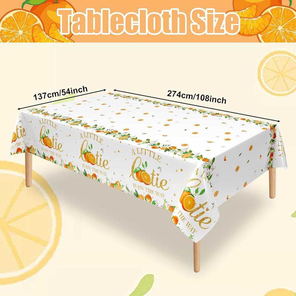 3 Pcs Little Cutie Tablecloth, 54 * 108 Inch Orange Tablecloth, Fruit Plastic Tablecover for Boys and Girls Birthday Party, A Little Cutie is on The