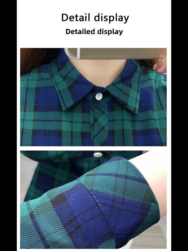 Women's Long Sleeve Retro Plaid Shirt - Korean Hong Kong Style, Loose Fit, Large Size, Spring/Autumn Casual Jacket.