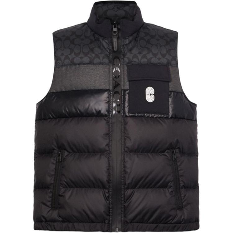Coach Logo Print Stand Collar Zip Casual Sleeveless Down Jacket Men Jacket Black CG626-R81