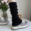 Japanese Style Metal Logo Milky White Cashmere Leg Warmers for Women, Autumn/Winter, American Retro Coffee Brown Fold-Over Slouchy Leg Warmers