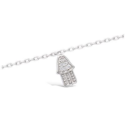 [K9139] - Silver Ankle Chain 'Hand of Fatma' White - 24 Cm - 11x6 Mm
