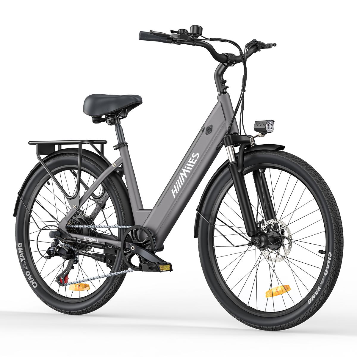 Vélo électrique HillMiles MileCity1, moteur 250 W, batterie 36 V 13 Ah, pneu 26 , vitesse maximale 32 km/h, frein à disque, suspension à fourche, IP65 gris