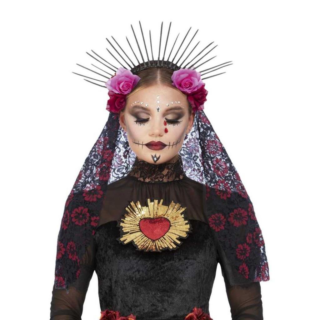 Smiffys Womens/Ladies Deluxe Sunburst Day Of The Dead Headband & Veil