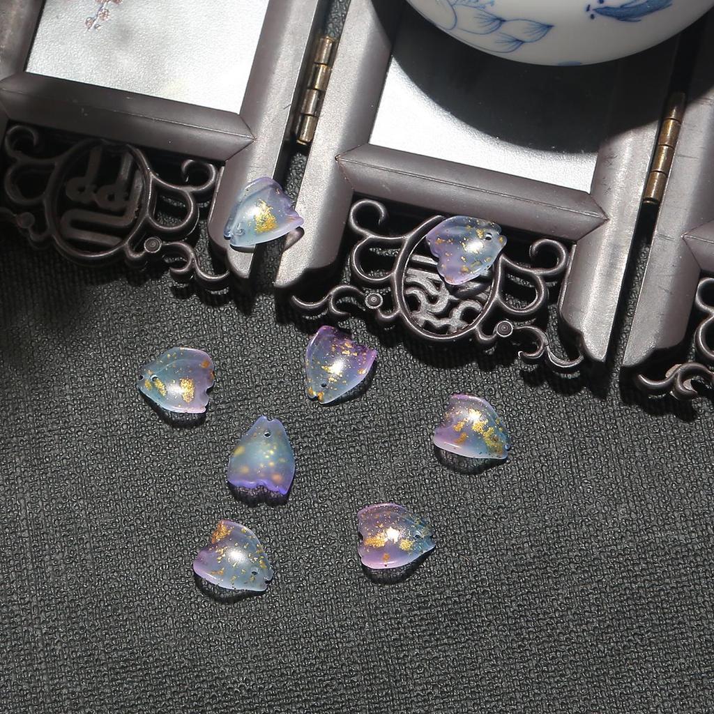 10Pcs 13x11mm Gradiente Cor Checa Contas de Vidro Pétalas de Flor de Hibisco Contas para Fazer Jóias Acessórios DIY