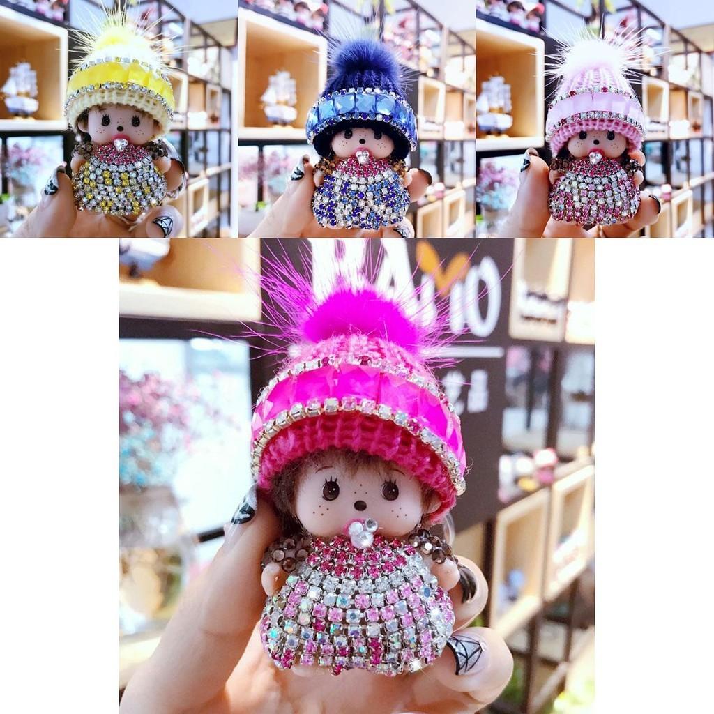 Crystal-studded Monchhichi Keychain Knit Hat Mink Pendant Arcade Prize Exchange Gift