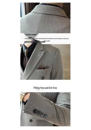 Men's Striped Double-Breasted Slim-Fit Business Casual Suit