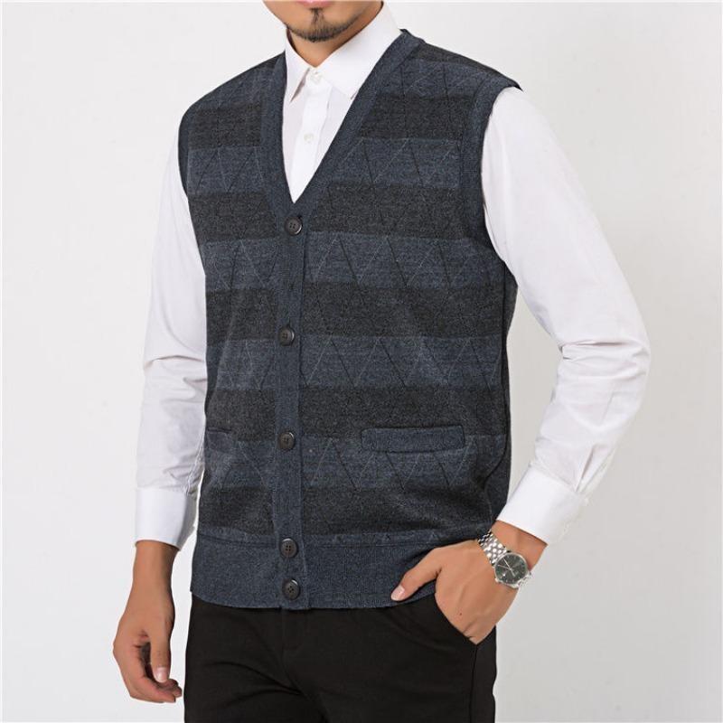 Gilet Ispessito da Uomo Anziano di Mezza Età Gilet Maglione Autunno Inverno Scollo a V Cardigan Gilet Maglia di Lana