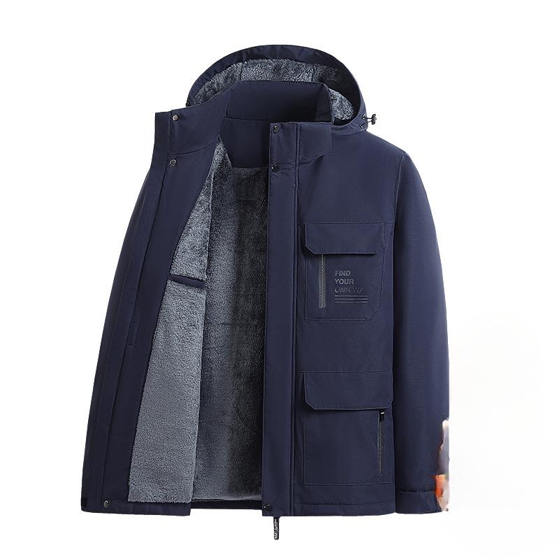 Inverno Algodão-acolchoado Masculino Fleece e Algodão Espessado Algodão-acolchoado Quente Removível Chapéu Grande Tamanho Jaqueta Masculina de Meia-idade
