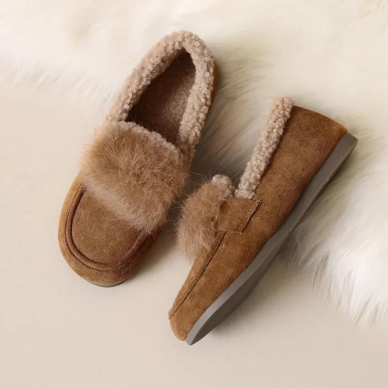 Fashion Woman Winter Cotton Casuals Shoes Winter Round Head Flat Bottom Athleisure Boots Solid Color Soft Comfortable Warm Walking Shoes