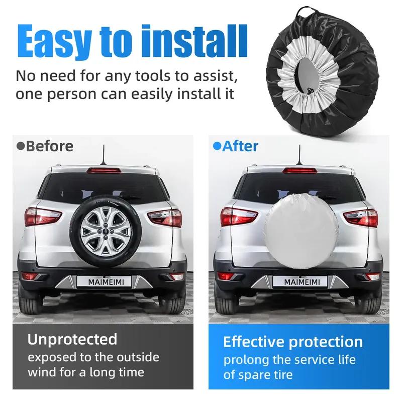QC 4Pcs Tire Cover Case Black Silver Car Spare Tire Cover Storage Bags Carry Tote Polyester Tire For Cars Wheel Protection Cover