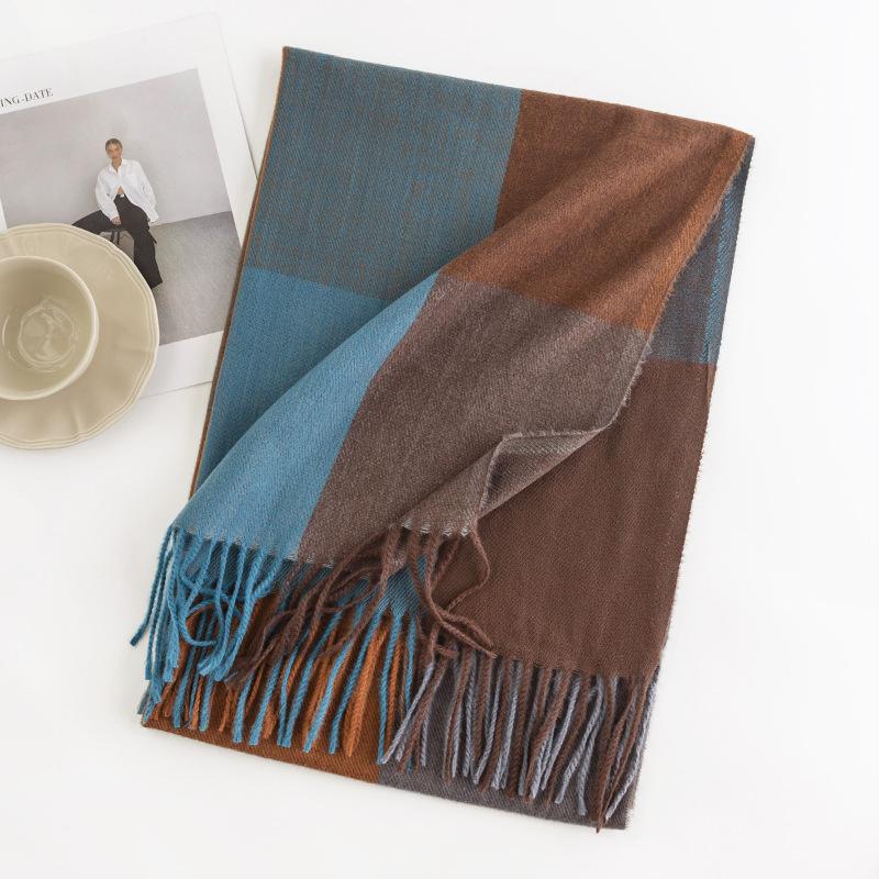 Elegant Temperament Scarf for Women Fashionable Commuter Imitation Cashmere Scarf Plaid Warm Shawl Neck Protector Cold Protection Scarf