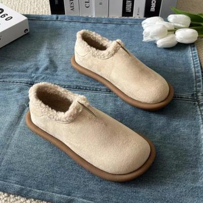Plateau Pelz Wildleder Damen Ballerinas Slipper Warme Plüsch Baumwollschuhe Marke Freizeitschuhe Frau 2024 Winter Gemütlich Rutschfest Zapatos Mujer