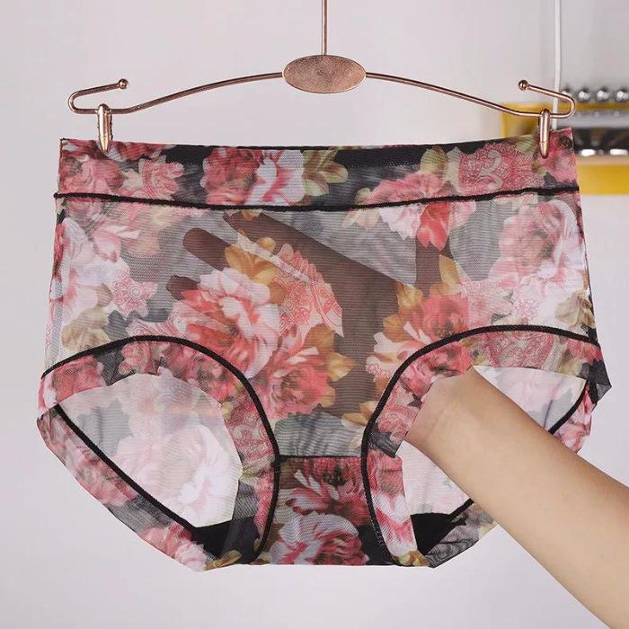 Spitzenhöschen mit mittlerer Taille: Atmungsaktive, bedruckte Damenunterwäsche mit Bauch- und Hüftformung