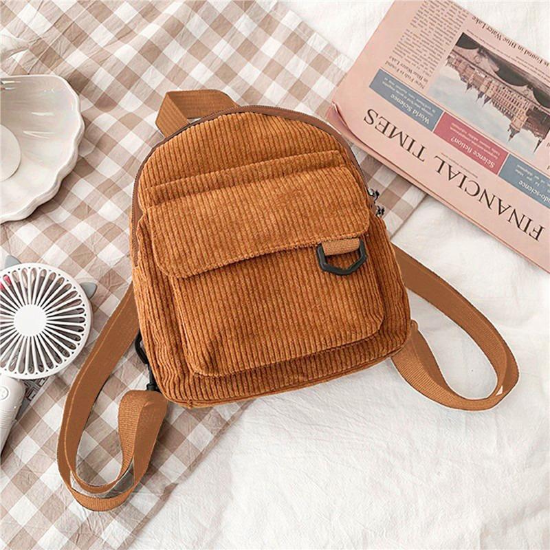 Women Fashion Travel Small Casual Daypacks Lightweight Simple Corduroy Double Shoulder Bag School Backpacks